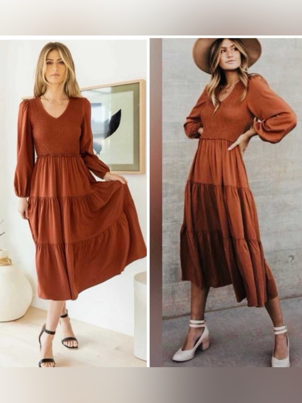 BOHME Boho Smocked Tiered Midi Dress